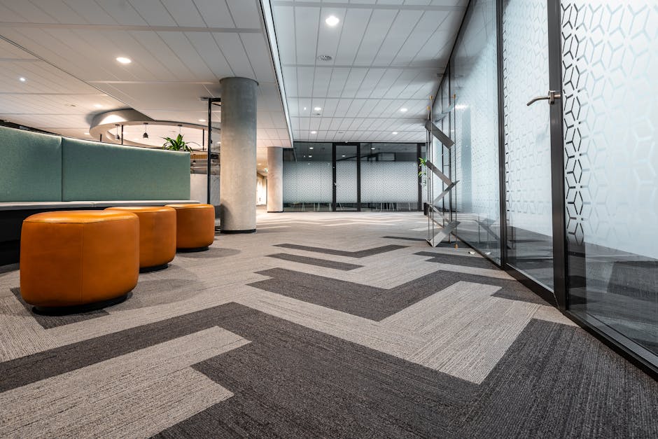 dirty worn commercial carpet office traffic pattern